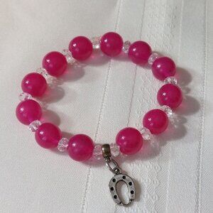 Horseshoe Charm Pink Stretch Bracelet